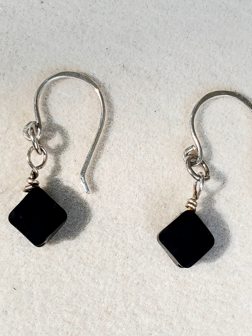 Classic Black Square Drop Earrings with Sterling Silver Hooks